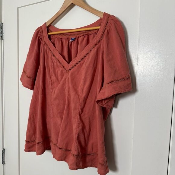 Old Navy Blouse Top Womens Sz XXL Coral Lace Peasant Cottagecore Boho Summer - Picture 2 of 10